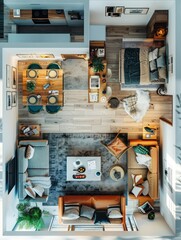 Wall Mural - house interior design layout view from above with nice lighting and colors