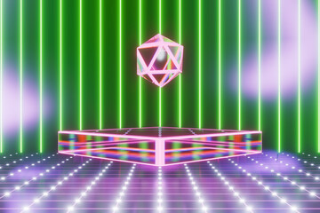 Poster - Digital AI technology analysis cube hanging above the podium. 3D rendering
