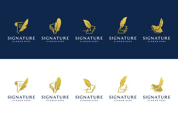 Wall Mural - collection of golden quill pen logo ,for your business company ,logo design template .