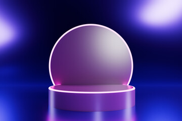 Poster - Empty round podium with frame. 3d rendering