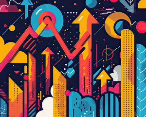 Artistic interpretation of economic growth using a colorful abstract bar chart over a dynamic background.