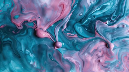 Wall Mural - amazing thick liquid paint swirling impetuous texture background in teal and pink nuances
