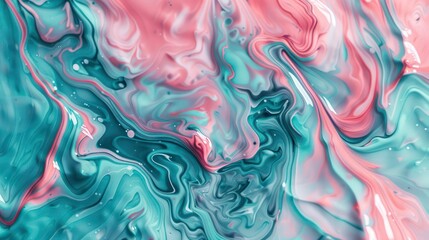 Wall Mural - amazing thick liquid paint swirling impetuous texture background in teal and pink nuances