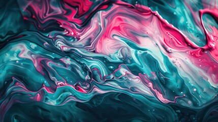 Wall Mural - amazing thick liquid paint swirling impetuous texture background in teal and pink nuances