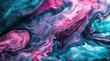 Wall Mural - amazing thick liquid paint swirling impetuous texture background in teal and pink nuances