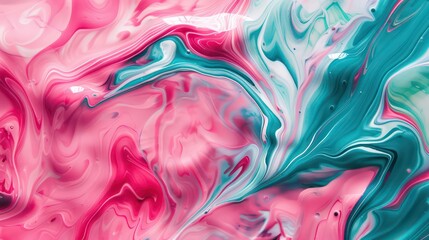 Wall Mural - amazing thick liquid paint swirling impetuous texture background in teal and pink nuances