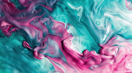 Canvas Print - amazing thick liquid paint swirling impetuous texture background in teal and pink nuances