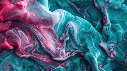Wall Mural - amazing thick liquid paint swirling impetuous texture background in teal and pink nuances