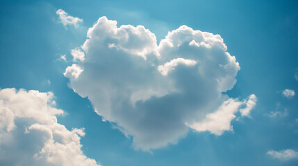 Wall Mural - A fluffy cloud formation resembling a heart floats in a clear blue sky, depicting a romantic or love concept