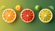 Set of realistic 3D vector illustrations featuring sliced orange, grapefruit, lemon, and lime, creating a vibrant citrus background.