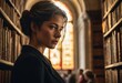 © natakot - A woman reads a book in the grandeur of a historic library, surrounded by the wisdom of centuries.