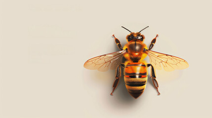 Wall Mural - Graphic illustration of a bee against a clean, white background with high detail and soft shadows.