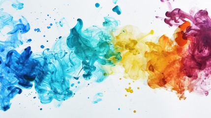 Wall Mural - colorful ink splashes on a white background