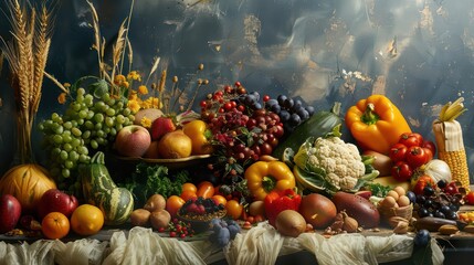 Wall Mural - organic and healthy food background assembled like a still life painting