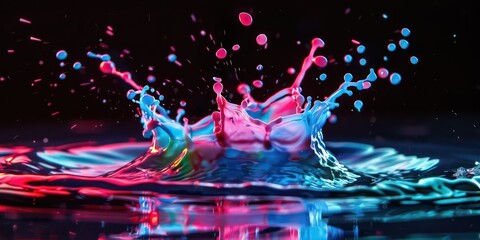 Wall Mural - dynamic colorful liquid paint splash wallpaper with vivid bright colors on a black background