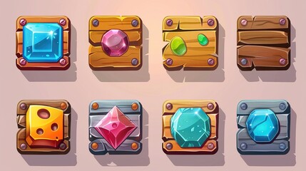Poster - Colorful glossy buttons on dark background for web design and games