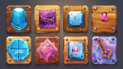 Poster - Colorful glossy buttons on dark background for web design and games
