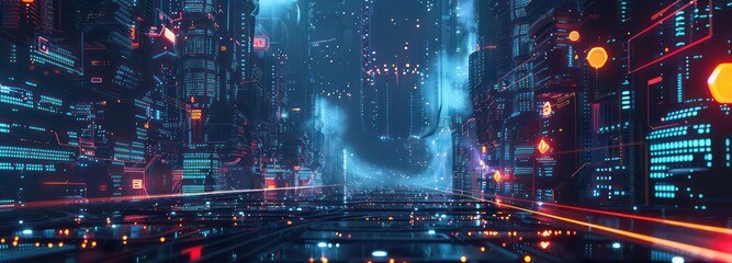 Canvas Print - digital futuristic banner illustration of a cyber world