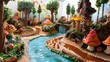 Whimsical Chocolate River Flowing Through Candy Coated Landscape of Sweets and Treats