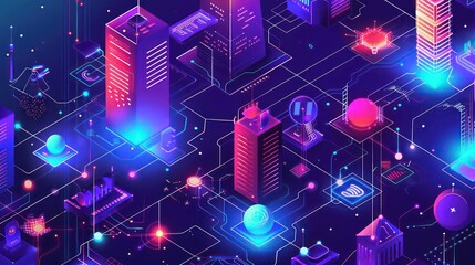 Wall Mural - illustration of a digital ecosystem, simple and colorful design