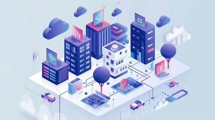 Wall Mural - illustration of a digital ecosystem, simple and colorful design