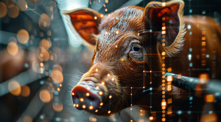 Poster - Digital Enhancement of a Pig Amidst Sparkling Lights