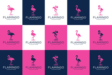 Wall Mural - flamingo bird logo collection, for fashion and beauty company, logo design illustration.