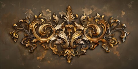 Wall Mural - ornamental intricate flourish frame design in gold and brown