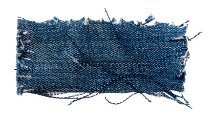 Wall Mural - Piece of torn denim on a white background. Denim texture