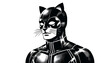 Monochromatic Illustration of a Man in a Feline Superhero Costume with Cat Ears Mask