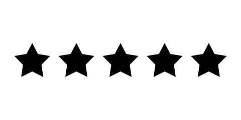 five star rating, black silhouette of stars on a transparent background. vector drawing of a five-po