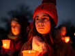 A young girl holds a candle during a vigil. AI.