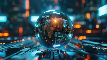 Poster - Internet technology concept or global communication. a futuristic globe on digital background