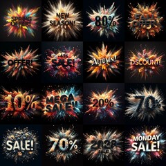 Wall Mural - Sale promo. Particles explosion. AI generated illustration