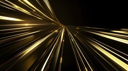 Wall Mural - a black background with gold abrstract lines, minimal fine lines depicting speed with stratight angles. generative AI