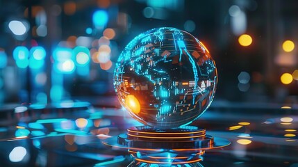 Poster - Virtual model of digital earth communications. Abstract global technology background.