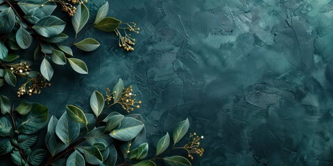 Wall Mural - amazing lush background frame with a minimalist aesthetic in dark teal green and gold details