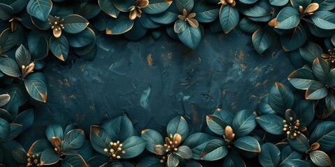 Wall Mural - amazing lush background frame with a minimalist aesthetic in dark teal green and gold details