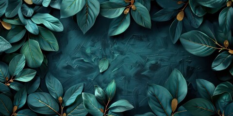 Wall Mural - amazing lush background frame with a minimalist aesthetic in dark teal green and gold details