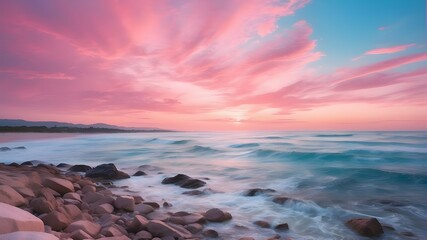 Wall Mural - The natural beauty of the pink sky and blue sea
