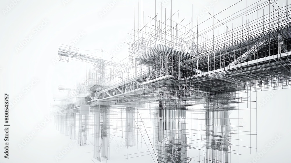 Mesh wireframe of a bridge under construction, showing phases and ...