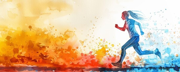 Fitness Concept Illustration. Beautiful Watercolour with Running Exercise Theme.