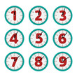 Clock set - one to nine minutes analogue clock icons