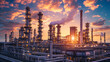 © Nii_Anna - Dramatic industrial scene, sprawling refinery under a twilight sky, towers emitting steam and complex piping highlighted, symbolizing energy production