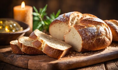 Two loaves of bread displayed on a wooden cutting board