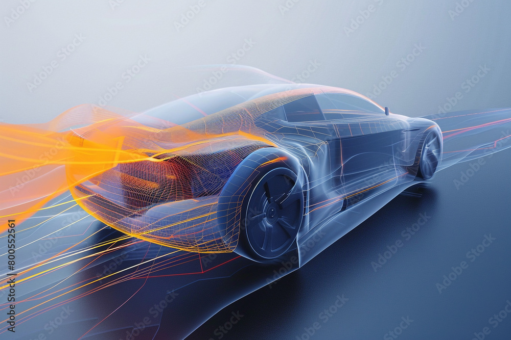 A 3D simulation showcasing the airflow around a sleek aerodynamically ...