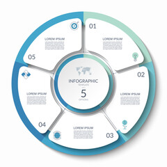 Wall Mural - infographic circle with 5 steps, options, parts. process chart, cycle diagram, vector template for p