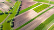 Colorful countryside and farmlands in Ponidzie region of Poland. Aerial drone view