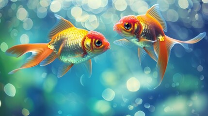 Poster - A pair of vibrant goldfish swimming gracefully in perfect harmony, symbolizing unity and balance in nature.