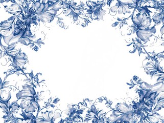 Wall Mural - vintage frame illustration in blue hues, detailed and intricate foliage in a classical ornamental symmetry